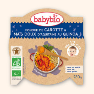 Assiette Bonne Nuit - Fondue de Carotte & Maïs Doux d'Aquitaine au Quinoa