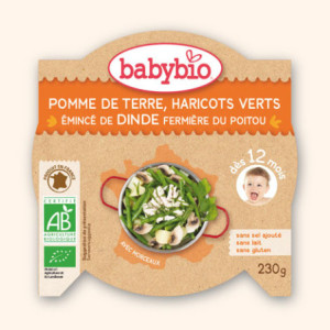 Assiette Menus du Jour - Pomme de Terre, Haricots Verts, Emincé de Dinde fermière du Poitou