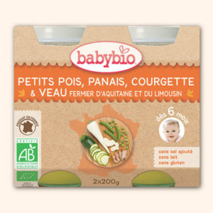 Petit Pot Menu Petits Pois, Panais, Courgette & Veau fermier d'Aquitaine et du Limousin - 2x200g
