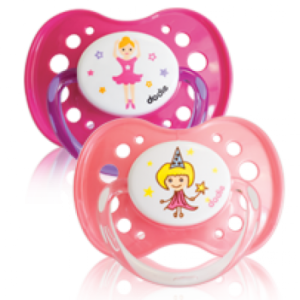 Sucettes +18 Mois "DUO FILLE" Silicone avec Anneau N°A47 - 2 unités