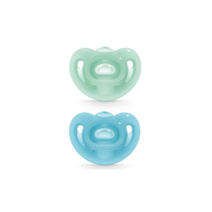 NUK Sensitive 2 Sucettes Silicone 6-18 Mois Bleu/Vert
