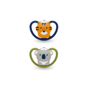 NUK Space 2 Sucettes Silicone 0-6 Mois - Koala/Lion