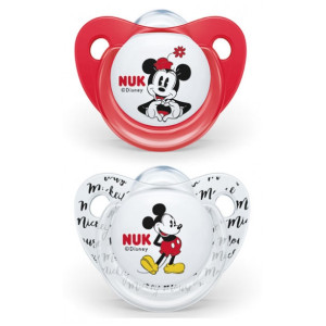 NUK 2 Sucettes Silicone Disney Baby 6-18 Mois - Modèle : Mickey Rouge/ Transparent