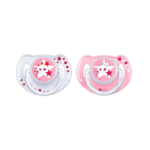 Avent sucette nuit silicone 6-18 mois Rose et Transparent - Lot de 2 sucettes  