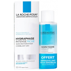 La Roche Posay Hydraphase Intense Riche - 50ml + Respectissime Démaquillant Yeux Waterproof - 50ml Offert