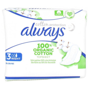 Always Cotton Protection Serviettes Hygiéniques Taille 3 Night - 9 unités