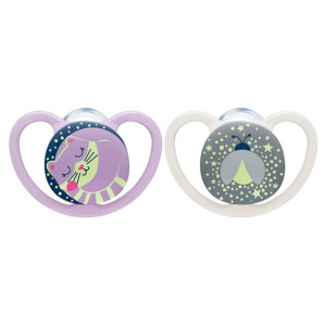 NUK Space Night Sucettes Silicone 0-6 Mois - 2 unités