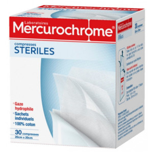 Mercurochrome Compresses Stériles Coton - 30 comprimés