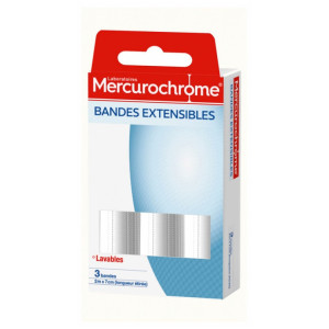 Mercurochrome Bandes Extensibles - 3 Bandes de 2 m x 7 cm