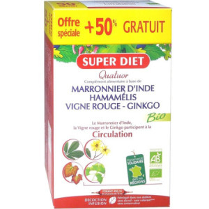 Super Diet Quatuor Vigne Rouge Circulation Bio - 20 Ampoules + 10 Ampoules Offertes