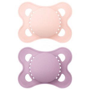 MAM Original 2 Sucettes Anatomiques Silicone Couleurs Unis Couleur : Rose pastel/Parme -  2-6 Mois 
