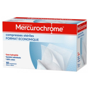 Mercurochrome Compresses Stériles Coton Format Économique - 60 unités 