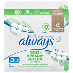 Always Cotton Protection Serviettes Hygiéniques Taille 3 Night - 8 unités 