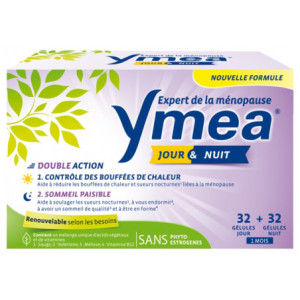 Ymea Ménopause Jour & Nuit Bouffées de Chaleur et Sommeil Paisible - 64 Gélules