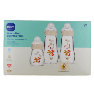 MAM 3 Biberons en Verre et 1 Sucette Mon Premier Coffret 0 Mois et +