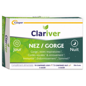 Clariver Nez/Gorge Jour & Nuit - 15 Comprimés à Sucer