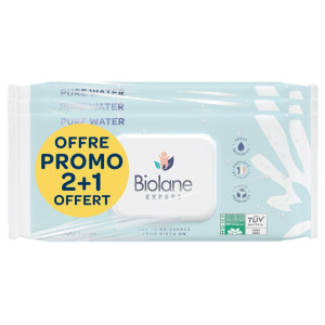 Biolane Expert Lingettes Pure Water - Lot de 3 x 60 Lingettes