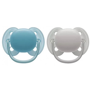 Avent Ultra Soft 2 Sucettes Orthodontiques Silicone Couleur : Bleu Vert/Gris -  6-18 Mois