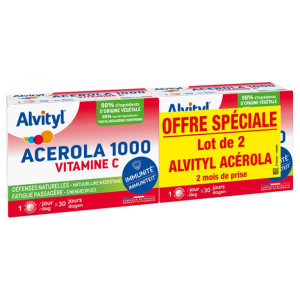 Alvityl Acérola 1000 Vitamine C - Lot de 2 x 30 Comprimés à Croquer