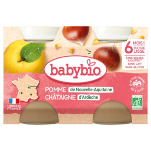 Babybio Pomme Châtaigne 6 Mois et + Bio - 2 Pots de 130 g