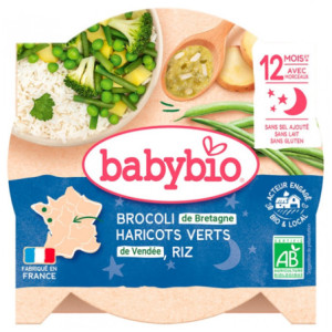Babybio Bonne Nuit Délice de Brocoli Haricots Verts Riz 12 Mois et + Bio 230 g
