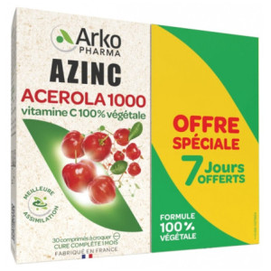 Arkopharma Azinc Acérola 1000 - Lot de 2 x 30 Comprimés à Croquer