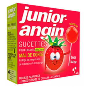 Junior-angin Sucettes Mal de Gorge Goût Fraise - 8 Sucettes