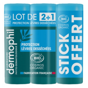 Dermophil Indien Protection Lèvres Desséchées Bio Stick Lot de 2 x 4 g + 1 Offert