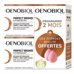 Oenobiol Perfect Bronze Coffret autobronzant 2 mois - 2 × 30 capsules + 2 éponges Offertes
