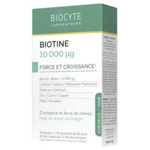 Biocyte Biotine 10000 µg Force et Croissance 45 Gélules