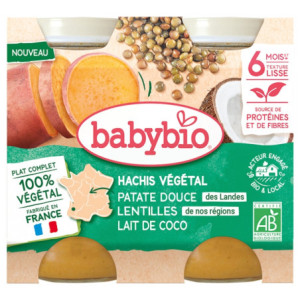 Babybio Hachis Végétal Patate Douce Lentilles Lait de Coco 6 Mois et + Bio - 2 Pots 