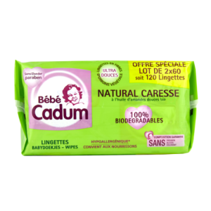 Bébé Cadum - Lingettes Natural Caresse, 2x60 unités